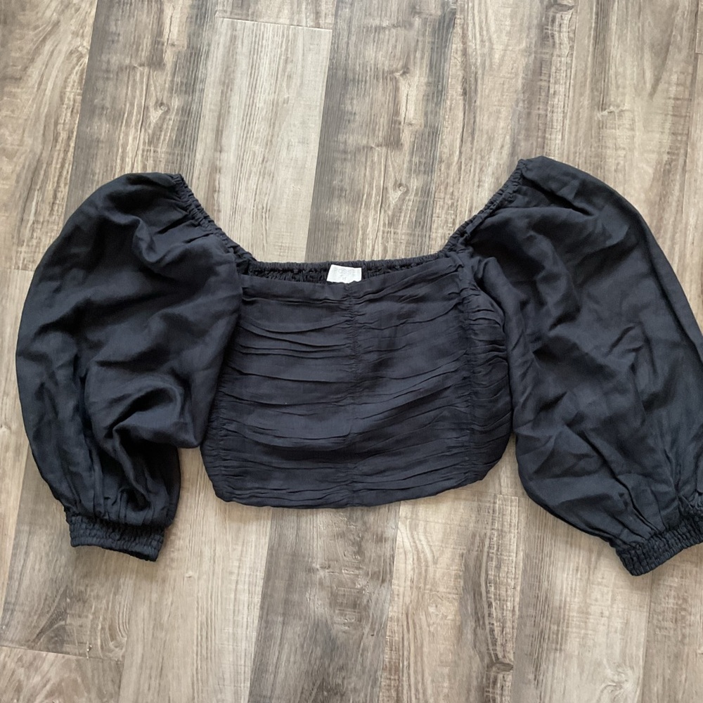 Posse black linen blend top